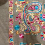 Colorful Hand Embroidered Paisley Shawl with Fringe Brown Photo 1