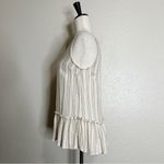 Japna  Cream Tan Silver Metallic Striped Ruffle Hem Tank Top, Sz Small Photo 3