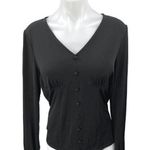 Tahari Black Long Sleeve V Neck Faux Button Up Corset Bustier Blouse Top Size L Photo 0