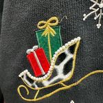 B.P. Designs Christmas Holiday Sweater Sleigh Sequins Snow Buttons Beads Size XL Black Photo 9