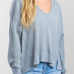 Free People Buttercup Thermal Top We The Free Blue Size Small Oversized Photo 0