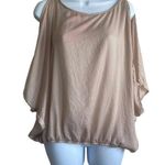A Byer  Top Women L Champagne Crew Neck Cold Shoulder Short Sleeve Pullover Photo 0