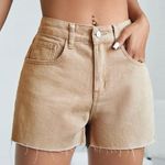 SheIn  Raw Hem Neutral Denim Shorts  Photo 0