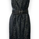 Spense women's 10 black gold metallic v neck sleeveless dress belt bow shoulder Photo 12