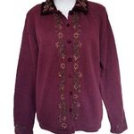 Vintage Beaded Sweater Size M Velour Collar Burgundy Wine Red Tiara Size M Photo 0