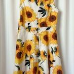 White & Yellow Floral Sunflower Fit & Flare Summer Sun Dress Size Medium Photo 3