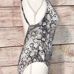 Bar III  Grey Snakeskin Plunge One Piece Swimsuit Size XS Photo 4
