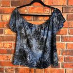 PaperMoon  women vintage velvet burnout off the shoulder peasant top blue M Photo 4
