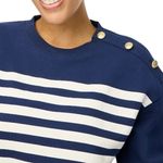 J.Crew  Women's Striped Button-Shoulder Crewneck Pullover Sz L‎ Blue Long Sleeve Photo 2