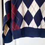 Doen Harlequin Cashmere Sweater Diamond Cream Navy Argyle Medium EUC Blue Photo 2