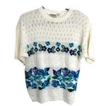 Villager Vintage Floral Knit Short Sleeve Sweater Medium Cottagecore Feminine Photo 0