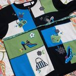 Alfred Dunner medium patchwork full zip sweater with shoulder pads purses shoes Black Photo 3