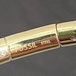 Fossil Goldtone Stainless Steel Cable Wire CZ Cubic Zirconia Push Lock Bracelet Photo 12