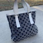 Emporio Armani Vintage Handbag Fabric Blue/White Made In Italy Purse Leather Photo 1