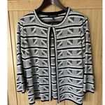 Ming Wang  Black White Geometric Pattern Knit 3/4 Bell Sleeve Cardigan Size M Photo 0