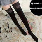 Cozy Black Lace Knee High Socks Soft Warm Over the Knee‎ Long Sleeve Stockings Photo 13