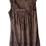 Y2k Cappuccino Tank Top Brown Floral Print Ruffle Neck Sleeveless Boho Going out Size L Photo 0