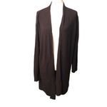 Eileen Fisher brown wool crepe long line loose knit open front cardigan Size L Photo 2