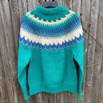 VTG 100% Wool Granola Cabin Core Fair Isle Nordic Sweater Blue Size M Photo 5