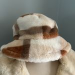 Plaid Faux Fur Fuzzy Warm ADJUSTABLE Luxury Winter Bucket Hat White Photo 4