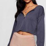 Boohoo Grey Cropped 1/4 Zip Long Sleeve Photo 0