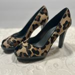 Stuart Weitzman NWT! Leopard Pony hair Criss Cross Peep Toe Platform Heels Size 8 Photo 2