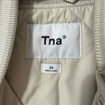 TNA Aritzia Stadium Varsity Jacket Satin Beige Ivory & White‎ Size XS Tan Photo 2