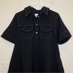 Ganni NEW Sable Topstitch Crepe Swing Button Front Mini Dress Black Sz 36 SNAGS Photo 4