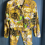 August Silk  Yellow and Black Patterned Blouse w/ Matching Capri Pants | Sz S Photo 0