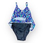 Swim Solutions Fauxkini Triple Tier One Piece Swimsuit Blue Purple Sz 8 NWT Photo 4