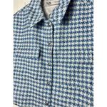 ZARA Blue White Tweed Textured Houndstooth Cropped Vest Jacket Size Large Photo 6