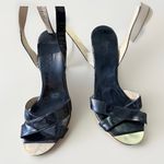 Jimmy Choo Jimmy‎ Choo Black Patent Leather Platform Sandal Cork Wedge Gold Toe Size 38.5/8 Photo 3