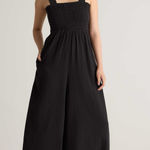 Quince  100% Organic Cotton Gauze Smocked Wide Leg Black Jumpsuit Photo 0