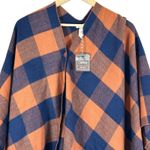 Matilda Jane NWT Poncho Sweater Womens One Size Orange Blue Plaid Fringe Western Photo 3