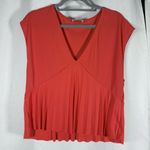 ZARA  VNeck Pleated Red Top Small Photo 7