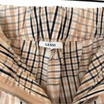 Ganni  US 6 Tan Plaid High-Waist Cotton Trousers Elastic Waistband Exposed Zipper Photo 4