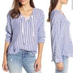 Rails  Lily Linen Blend Blue Lace Up Top Coastal Grandmother Photo 1