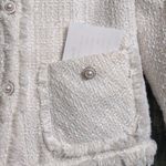 Tammy Tangs White Tweed Frayed Trim Button Front Jacket Long Sleeve Size M Size M Photo 5