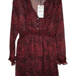 ZARA  Women's Dress Cheetah Long Sleeve Ruffled Trim Mini Red & Black‎ Large NWT Photo 0