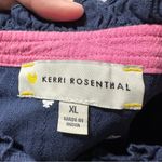 Kerri Rosenthal Women’s Mia Ruffle Button Down Shirt Tiny Heart Print in Navy XL Blue Photo 11
