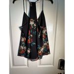 Lavender Brown Women's Black Floral Print V-Neck Sleeveless Tank Top Size Large Photo 2