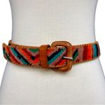 Vintage Woven Leather Belt Multicolor Southwestern Stripe Size 34 Boho Hippy EUC Orange Photo 7