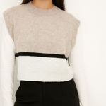 Dazy Women's Beige Black White Striped V Neck Sweater Vest Large Photo 0