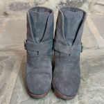 Isola Lavoy Gray Suede Ankle Boots Woman's Size 9.5 Moto Stacked Heeled Buckle Photo 2
