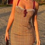 With Jean  | Ryder Mini Corset Lace-up Dress in Plaid Brown Check‎ Small Photo 0