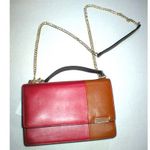 Trina Turk New NWT Designer Handbag Red Purple Tan Leather Flap Silver Womens Photo 2