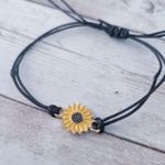 Adjustable Black Cord Bracelet with Sunflower Charm Photo 1