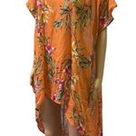 Lily White  Orange Floral Print High Low Tunic Blouse Semi Sheer Womens Large Photo 0