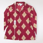 Petite Sophisticate Silk Button-Up Argyle Shirt Womens Size 10 Red Tan Photo 3
