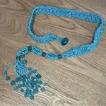 Vintage Seed Beaded Belt Woven Indonesia Boho Handmade Turquoise Blue Green Photo 0